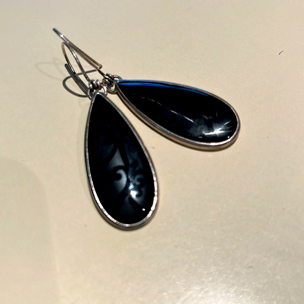 Black Semi-Precious Gemstone and Sterling Earrings